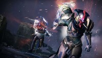 A Titan and Warlock wielding Synaptic Spears