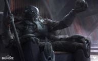 Concept art of a Captain or Kell sitting on a throne holding a Ghost.