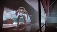 Alkestis looking at the player through a window