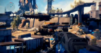Destiny E3 2013 Demo, Walker on the ground, Dropship in the air.png