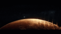 A jumpship passing the planets of Sol