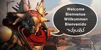 Fallen Captain, saying "Welcome" in 5 languages, including its own.