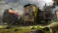 Concept art of abandoned buildings within the European Dead Zone.