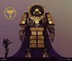 Render of Calus with height comparison to a Guardian.