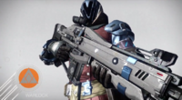 A Warlock, carrying a Monitor S11. Note the non-standard forward sight, which illustrates the customizability of weapons in Destiny.