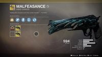 The overlay and perks of Malfeasance. Along with the equipped ornament, Aim to Misbehave.